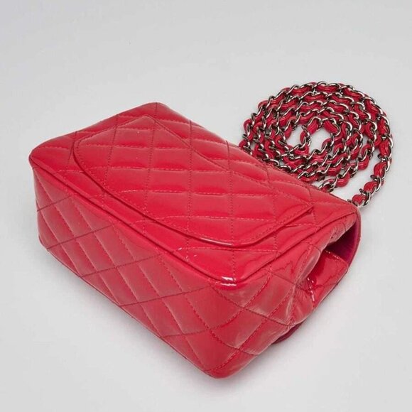 Chanel Pink Quilted Patent Leather Classic Square Mini Flap Bag - Picture 10 of 13